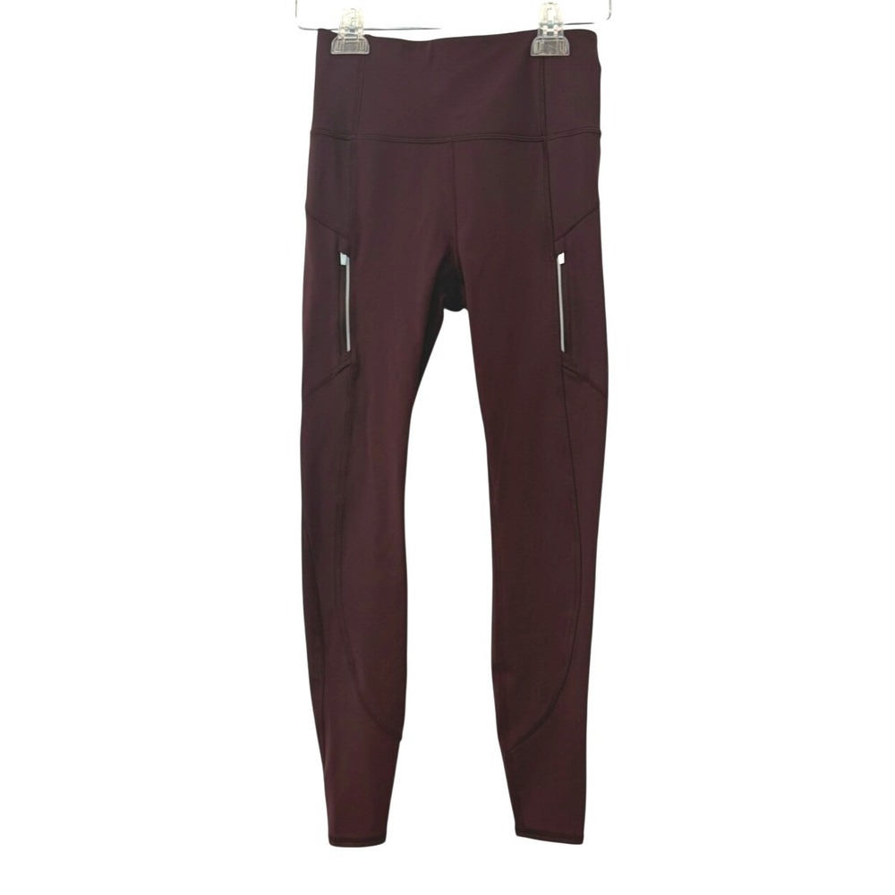 Athleta Size XS Ranier High‎ Rise Legging Burgundy Wine Color Zip Leg Pockets